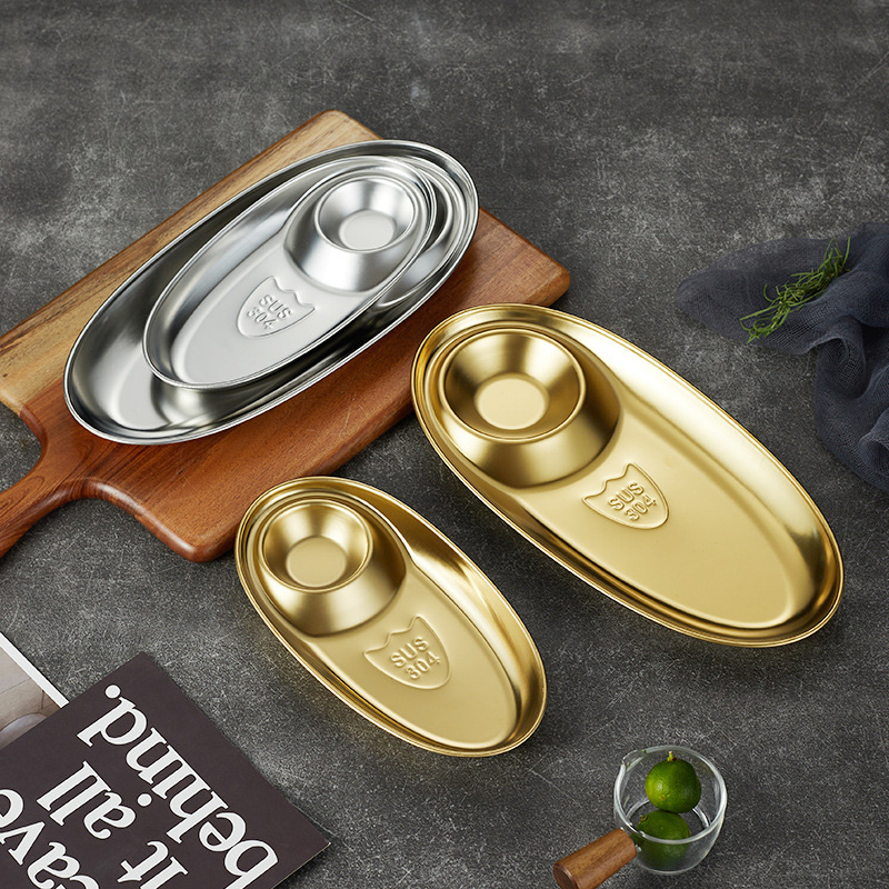 Stainless Steel 304 Dumpling Plate,Rectangle Barbecue Plate,Snack Plate Golden,French Fry Plate For Restaurant - Image 4