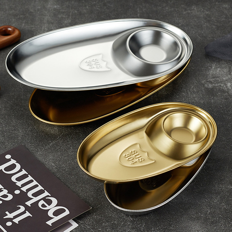 Stainless Steel 304 Dumpling Plate,Rectangle Barbecue Plate,Snack Plate Golden,French Fry Plate For Restaurant - Image 6