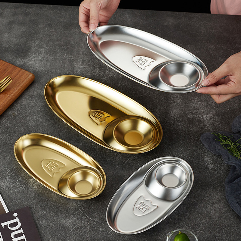 Stainless Steel 304 Dumpling Plate,Rectangle Barbecue Plate,Snack Plate Golden,French Fry Plate For Restaurant - Image 7