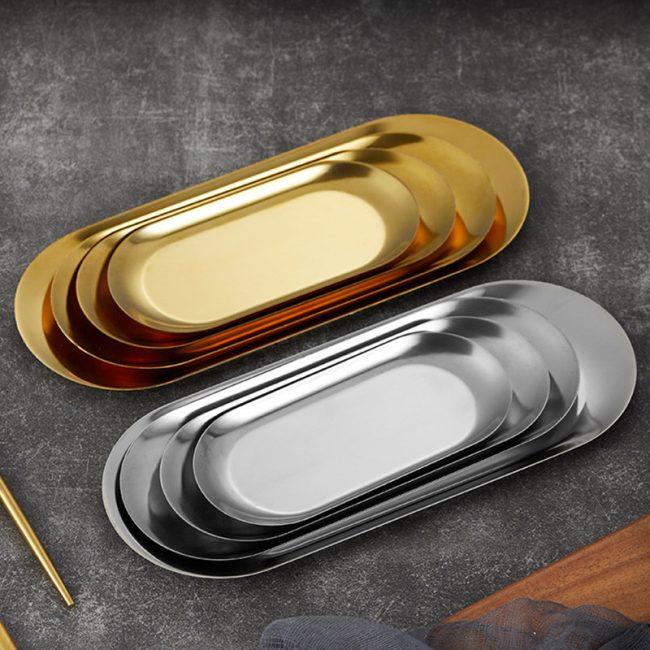 Stainless Steel 201 Nordic Elliptical  Plate,Barbecue Plate ,Towel Tray,Dessert Plate For Restaurant - Image 2