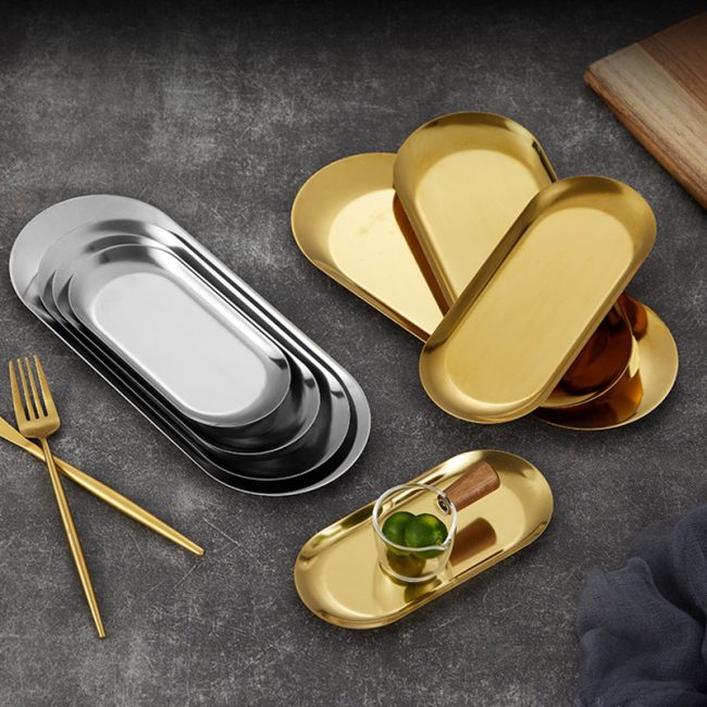 Stainless Steel 201 Nordic Elliptical  Plate,Barbecue Plate ,Towel Tray,Dessert Plate For Restaurant - Image 3