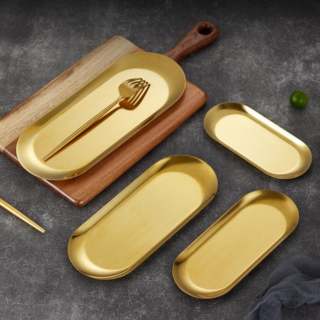 Stainless Steel 201 Nordic Elliptical  Plate,Barbecue Plate ,Towel Tray,Dessert Plate For Restaurant - Image 4