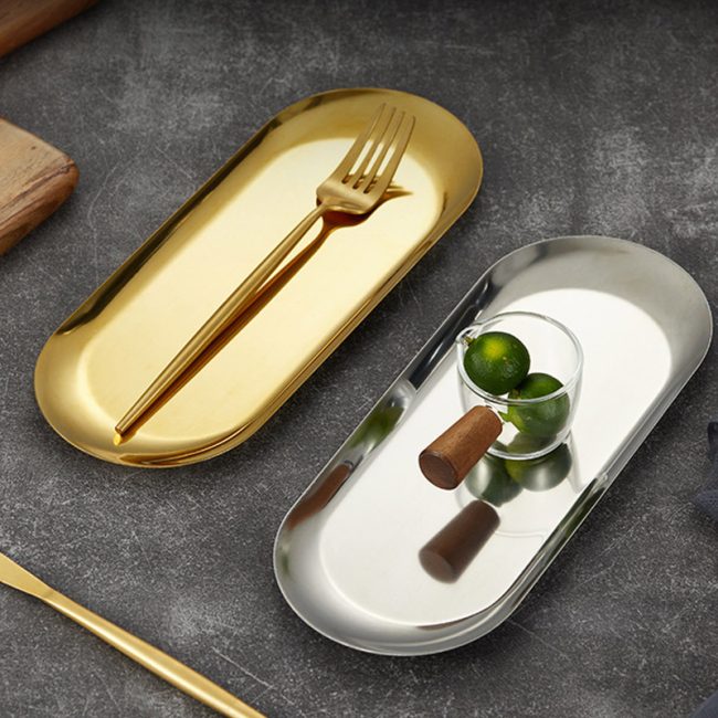 Stainless Steel 201 Nordic Elliptical  Plate,Barbecue Plate ,Towel Tray,Dessert Plate For Restaurant - Image 5