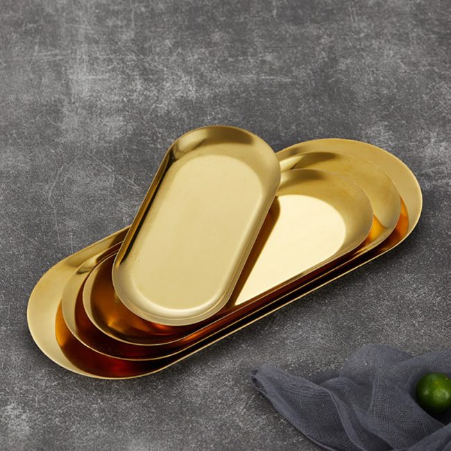 Stainless Steel 201 Nordic Elliptical  Plate,Barbecue Plate ,Towel Tray,Dessert Plate For Restaurant - Image 6