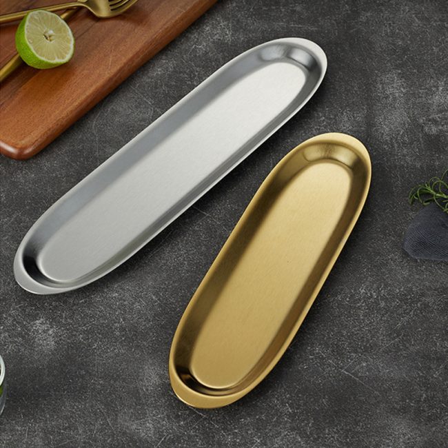 Stainless Steel 201 Elliptical Multipurpose Plate Narrow  Golden,Sushi Plate,Barbecue Plate For Restaurant - Image 2