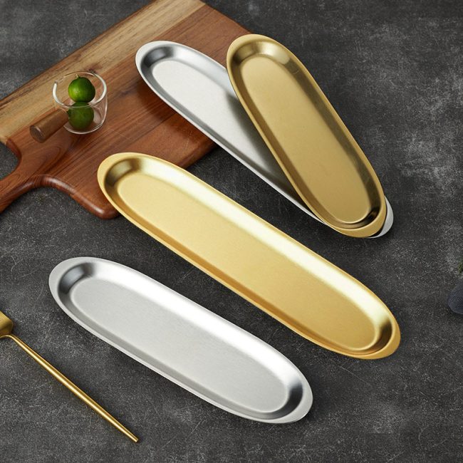 Stainless Steel 201 Elliptical Multipurpose Plate Narrow  Golden,Sushi Plate,Barbecue Plate For Restaurant - Image 5