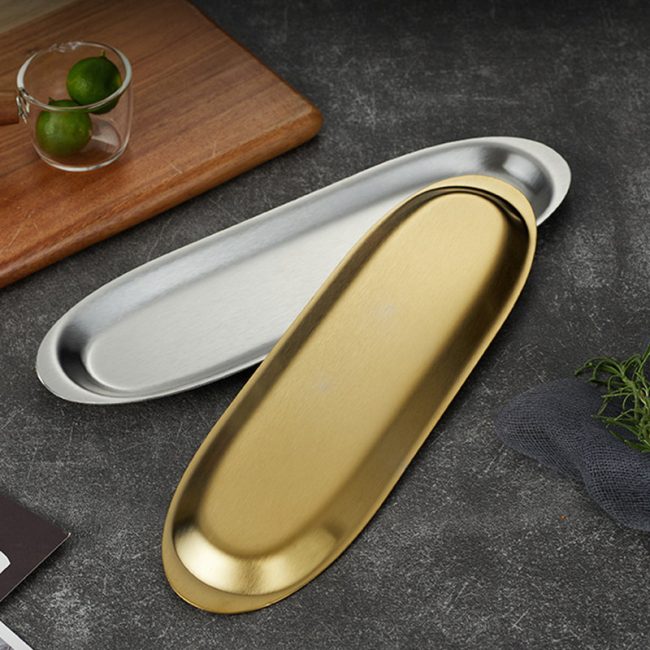 Stainless Steel 201 Elliptical Multipurpose Plate Narrow  Golden,Sushi Plate,Barbecue Plate For Restaurant - Image 6