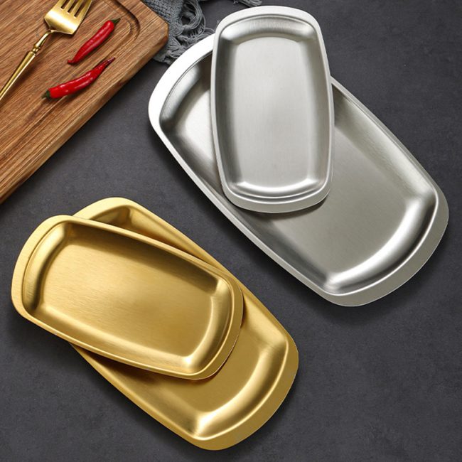 Stainless Steel 201 Square Round Plate,Barbecue Plate,Snacks Plate, Fruit Plate For Restaurant - Image 2