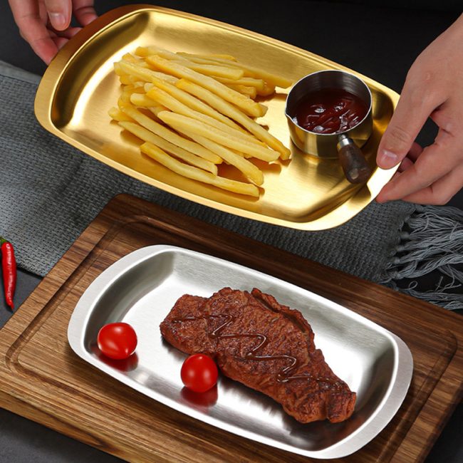 Stainless Steel 201 Square Round Plate,Barbecue Plate,Snacks Plate, Fruit Plate For Restaurant - Image 6
