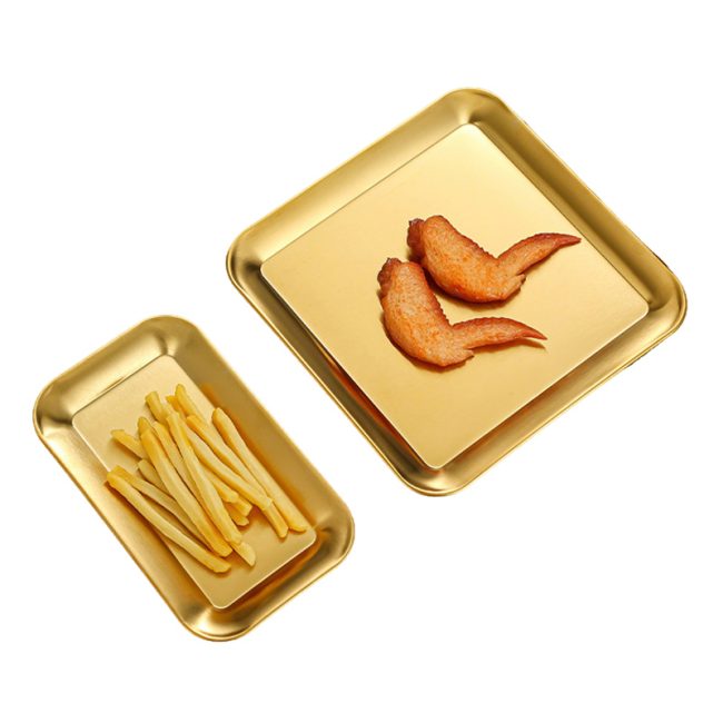 Stainless Steel 201 Dim Sum Plate,Barbecue Plate,Snack Plate,French Fry Plate Golden,Tableware For Restaurant