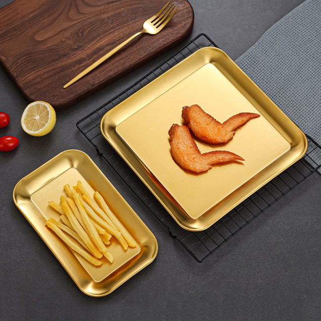 Stainless Steel 201 Dim Sum Plate,Barbecue Plate,Snack Plate,French Fry Plate Golden,Tableware For Restaurant - Image 2