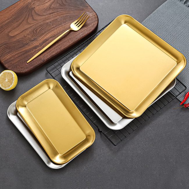 Stainless Steel 201 Dim Sum Plate,Barbecue Plate,Snack Plate,French Fry Plate Golden,Tableware For Restaurant - Image 3