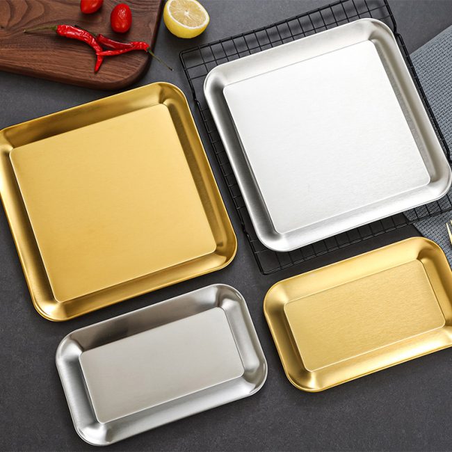 Stainless Steel 201 Dim Sum Plate,Barbecue Plate,Snack Plate,French Fry Plate Golden,Tableware For Restaurant - Image 4
