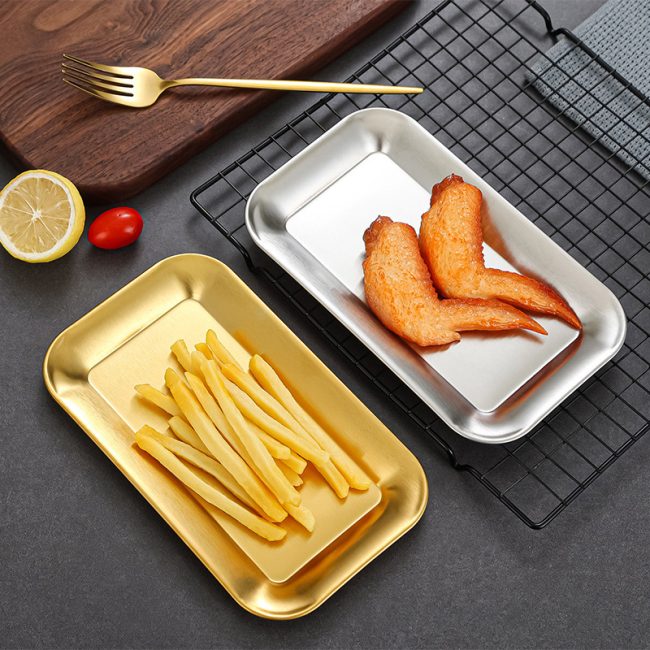 Stainless Steel 201 Dim Sum Plate,Barbecue Plate,Snack Plate,French Fry Plate Golden,Tableware For Restaurant - Image 5