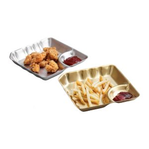 Stainless Steel 201 Square Dumpling Plate 7 Inches,Snack Plate, French Fry Plate Golden,Tableware For Restaurant