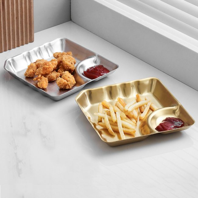 Stainless Steel 201 Square Dumpling Plate 7 Inches,Snack Plate, French Fry Plate Golden,Tableware For Restaurant - Image 2