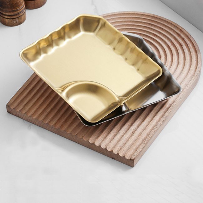 Stainless Steel 201 Square Dumpling Plate 7 Inches,Snack Plate, French Fry Plate Golden,Tableware For Restaurant - Image 3