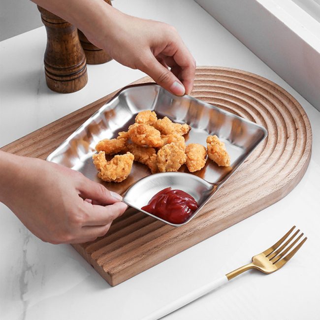 Stainless Steel 201 Square Dumpling Plate 7 Inches,Snack Plate, French Fry Plate Golden,Tableware For Restaurant - Image 4