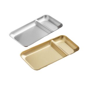 Stainless Steel 201 Straight Grid Snack Plate 7 Inches,French Fry Plate Golden,Tableware For Restaurant