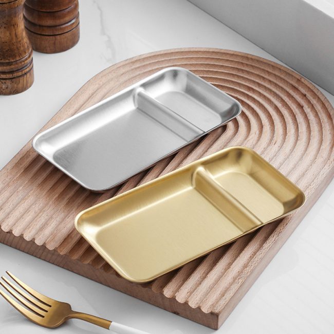 Stainless Steel 201 Straight Grid Snack Plate 7 Inches,French Fry Plate Golden,Tableware For Restaurant - Image 2