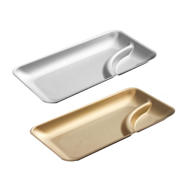 Stainless Steel 201 Oblique Grid Snack Plate 8 Inches,French Fry Plate Golden,Tableware For Restaurant