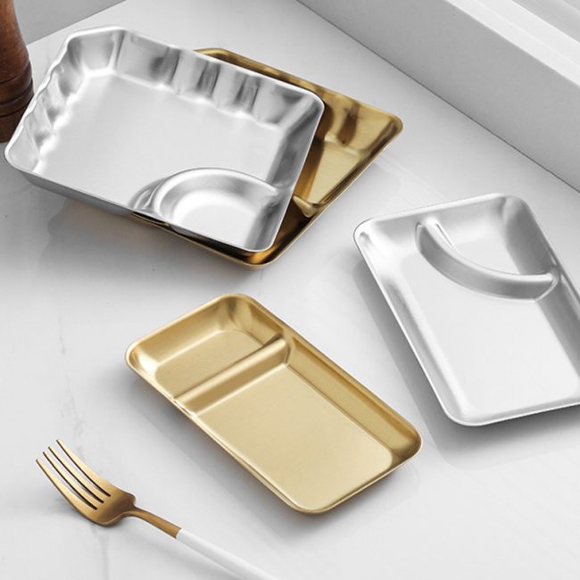 Stainless Steel 201 Oblique Grid Snack Plate 8 Inches,French Fry Plate Golden,Tableware For Restaurant - Image 3