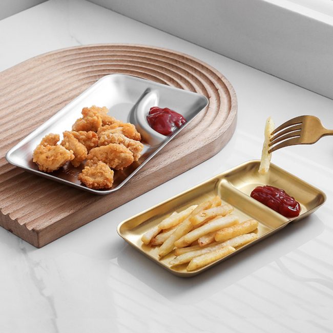 Stainless Steel 201 Oblique Grid Snack Plate 8 Inches,French Fry Plate Golden,Tableware For Restaurant - Image 4