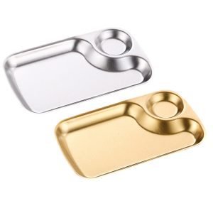 Stainless Steel 201 Round Grid Snack Plate 8 Inches,French Fry Plate Golden,Tableware For Restaurant