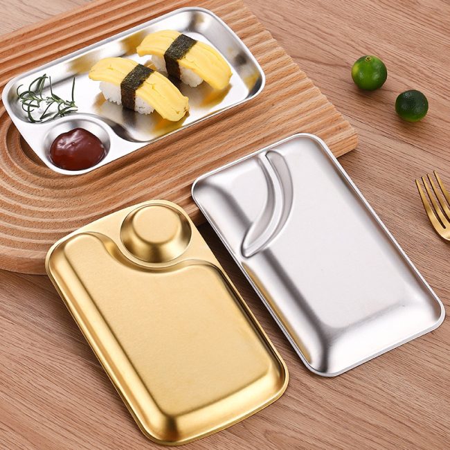 Stainless Steel 201 Round Grid Snack Plate 8 Inches,French Fry Plate Golden,Tableware For Restaurant - Image 6