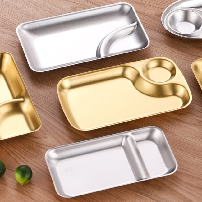 Stainless Steel 201 Round Grid Snack Plate 8 Inches,French Fry Plate Golden,Tableware For Restaurant - Image 5