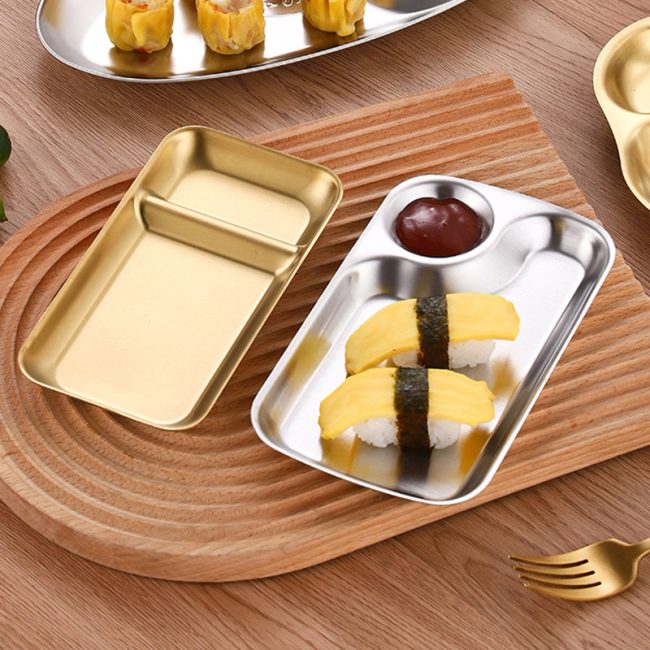 Stainless Steel 201 Round Grid Snack Plate 8 Inches,French Fry Plate Golden,Tableware For Restaurant - Image 4