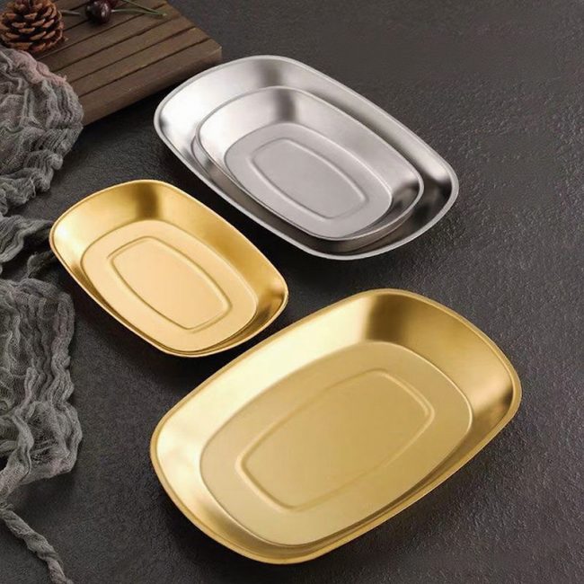 Stainless Steel 201 Elliptical Deepening Snack Plate Golden,French Fry Plate,Barbecue Plate,Tableware For Restaurant - Image 2