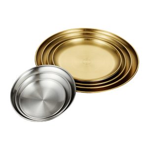 Stainless Steel 201 Round Barbecue Plate Golden,Self Service Plate,Dessert Plate,Tableware For Restaurant