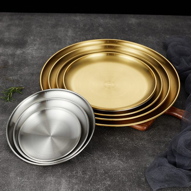 Stainless Steel 201 Round Barbecue Plate Golden,Self Service Plate,Dessert Plate,Tableware For Restaurant - Image 2