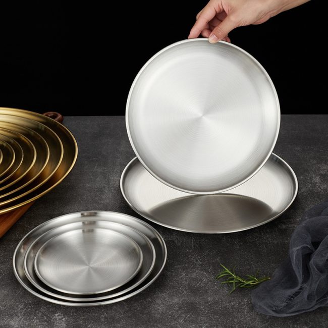 Stainless Steel 201 Round Barbecue Plate Golden,Self Service Plate,Dessert Plate,Tableware For Restaurant - Image 3