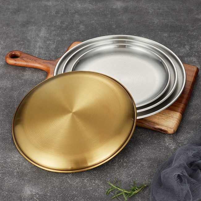 Stainless Steel 201 Round Barbecue Plate Golden,Self Service Plate,Dessert Plate,Tableware For Restaurant - Image 4