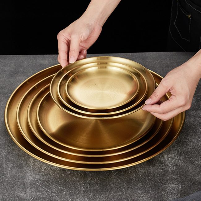 Stainless Steel 201 Round Barbecue Plate Golden,Self Service Plate,Dessert Plate,Tableware For Restaurant - Image 6