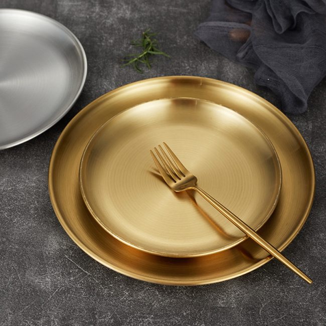 Stainless Steel 201 Round Barbecue Plate Golden,Self Service Plate,Dessert Plate,Tableware For Restaurant - Image 7