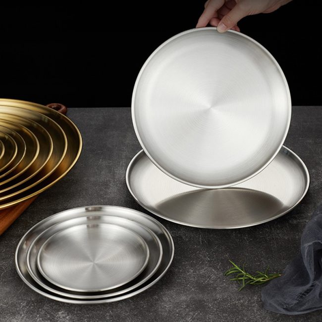 Stainless Steel 201 Round Barbecue Plate Golden,Self Service Plate,Dessert Plate,Tableware For Restaurant - Image 8