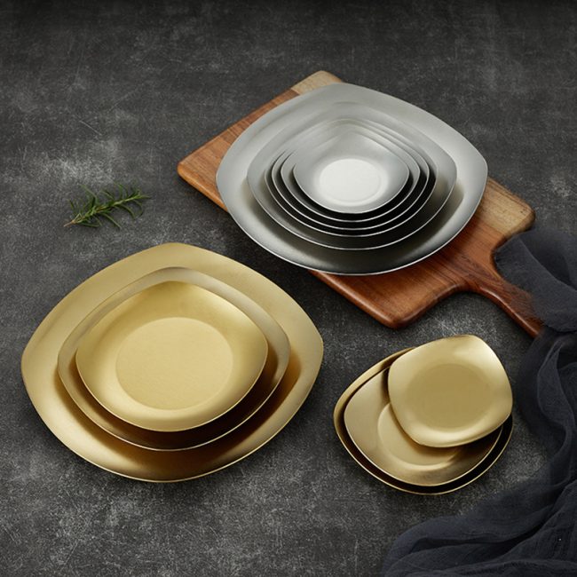 Stainless Steel 201 Korean Style Square Plate Golden,Kimchi Dish,Seasoning Plate,Tableware For Restaurant - Image 2