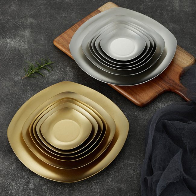Stainless Steel 201 Korean Style Square Plate Golden,Kimchi Dish,Seasoning Plate,Tableware For Restaurant - Image 3