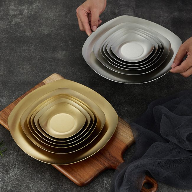 Stainless Steel 201 Korean Style Square Plate Golden,Kimchi Dish,Seasoning Plate,Tableware For Restaurant - Image 7