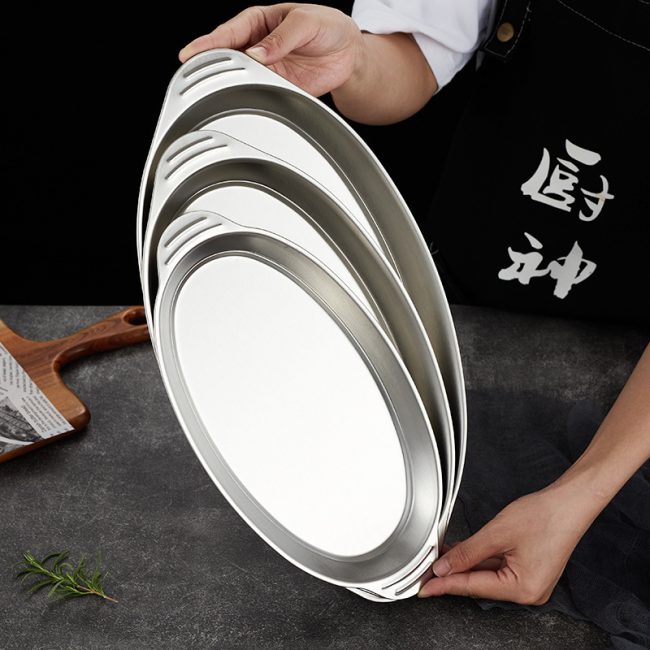 Stainless Steel 304 Grilled Fish Egg Plate,Double Ear Oval Dumpling Plate,Steamed Fish Plate,Tableware For Restaurant - Image 4