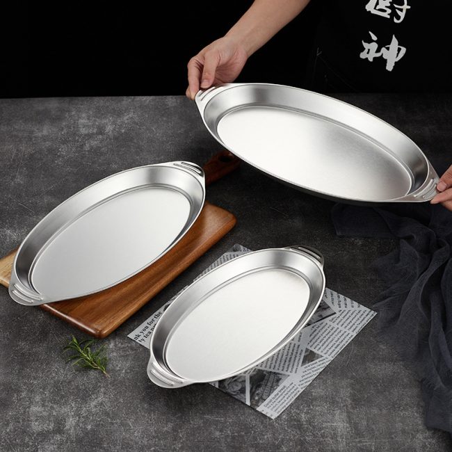 Stainless Steel 304 Grilled Fish Egg Plate,Double Ear Oval Dumpling Plate,Steamed Fish Plate,Tableware For Restaurant - Image 5