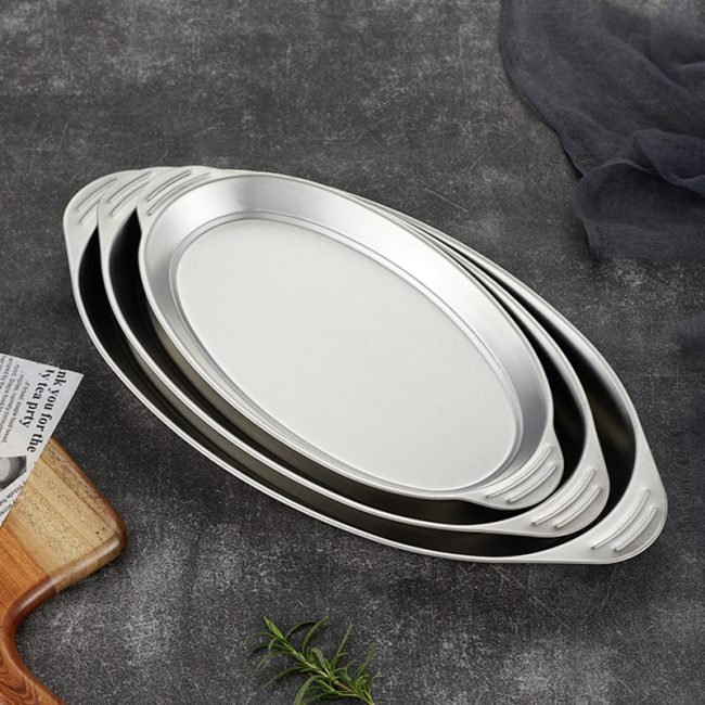 Stainless Steel 304 Grilled Fish Egg Plate,Double Ear Oval Dumpling Plate,Steamed Fish Plate,Tableware For Restaurant - Image 6