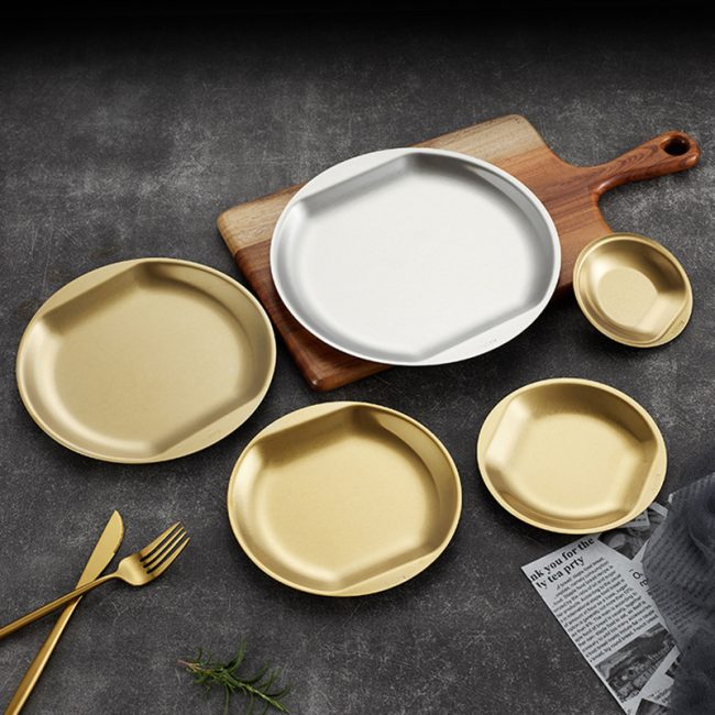 Stainless Steel 304 Korean Style Snack Plate Golden,Kimchi Plate,Sauce Dish,Seasoning Dish,Tableware For Restaurant - Image 2