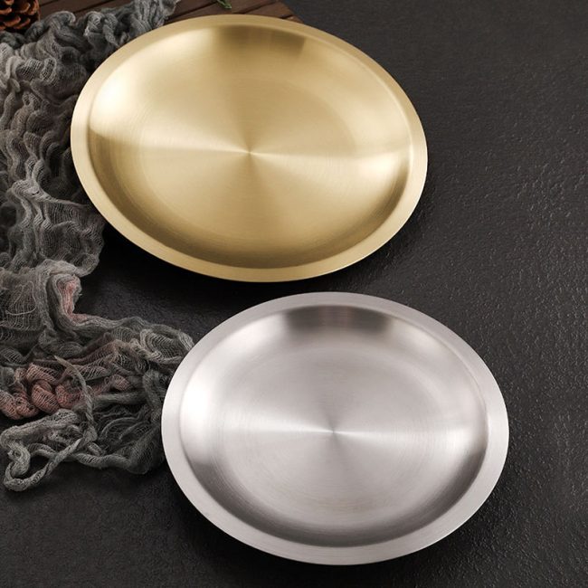 Stainless Steel 304 Welded Chassis Round Plate Golden,Western Style Plate,Snack Plate,Tableware For Restaurant - Image 2