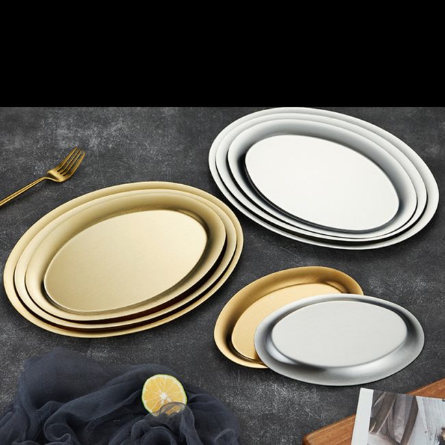 Stainless Steel 201 Korean Style Elliptical Plate Golden,Steamed Fish Plate,Tableware For Restaurant - Image 2