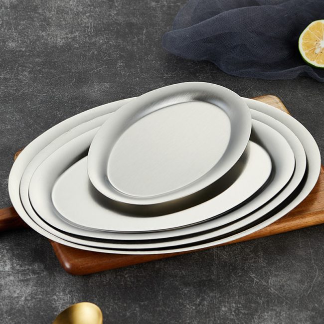 Stainless Steel 201 Korean Style Elliptical Plate Golden,Steamed Fish Plate,Tableware For Restaurant - Image 4