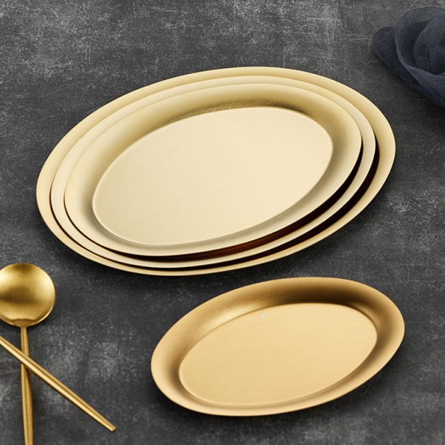 Stainless Steel 201 Korean Style Elliptical Plate Golden,Steamed Fish Plate,Tableware For Restaurant - Image 5
